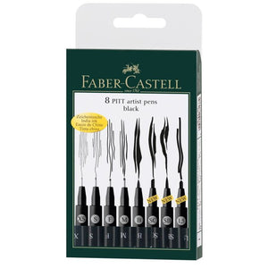 Faber Castell Pitt Artist Pen Black 8 Pack Assorted Sizes
