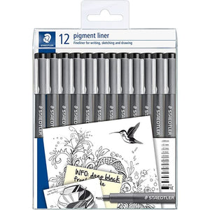 Staedtler Pigment Liners 12 Pack Assorted Sizes