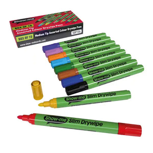 Show-me Drywipe Medium Tip Pens Assorted Colours 10 Pack
