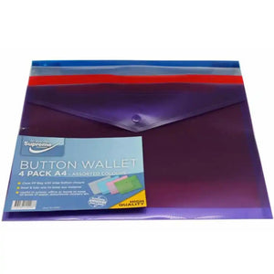 Supreme Button Wallet A4 Assorted Colours 4 Pack