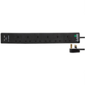 Surge protector 6 Oulets UK 13a, 250v 2mtrs Black 3472426