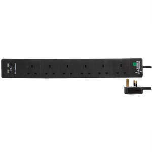 Surge protector 6 Oulets UK 13a, 250v 2mtrs Black 3472426