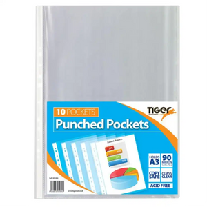 Tiger A3 Portrait Punched Pockets 90mic 10 Pack