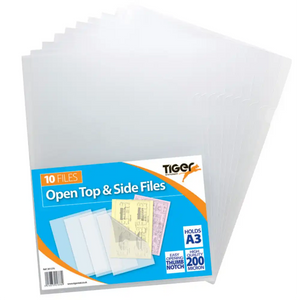 Tiger A3 Pack 10 Open Top & Side Clear 200mic