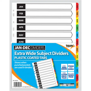 Tiger A4 Extra Wide Jan - Dec Subject Dividers