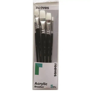 Reeves Acrylic Brush Set Flat Short Handle 5 Pack