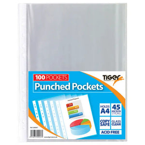 Tiger Poly Pockets Clear A4 100 Pack