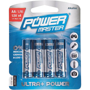 Powermaster Batteries AA Alkaline 1.5v 4 Pack