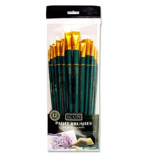 Icon White Taklon Long Handle Brush 12 Set