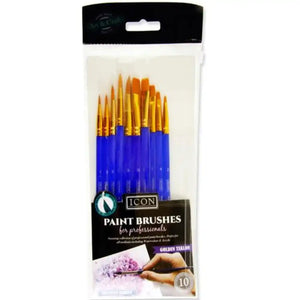 Icon Golden Taklon Brush Set Beveled Edge 10 Pack