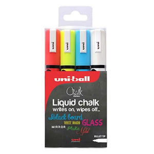 Uniball Liquid Chalk Chisel Tip Markers Assorted 4 Colours