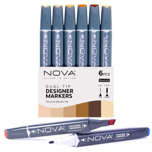 Nova Designer Markers with Dual Tip Neutrals 6 Pack