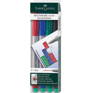 Faber Castell Multimark Non-Permanent Markers Fine 4 Pack