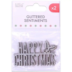 Simply Creative Basics Silver Glittered Happy Christmas 2 Pack