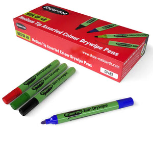 Show-me Slim Drywipe Pens Medium Tip Assorted Colours 48 Pack