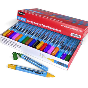 Show-me Drywipe Fine Tip Pens Assorted Colours 50 Pack