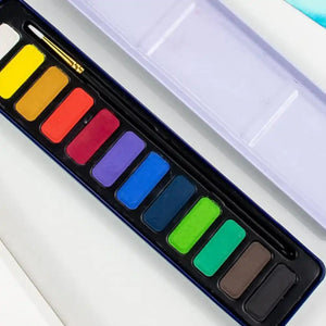 Create Watercolour Tin Tablet Set with Brush 12 Colours
