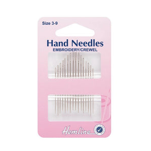 Hemline Embroidery / Crewel Hand Needles Size 3-9 16 Pack