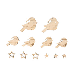Rayher Wooden Decoration Birds & Stars (Pack of 12) obs26