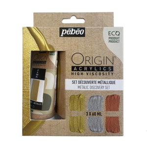 Pebeo Origin Acrylics High Viscosity Metalic Discovery Set 3x60ml