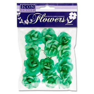 Icon Craft Paper Flowers Green  - 12 Pack