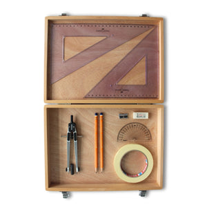 Wooden Box with Tape & Faber Castell Set Square