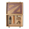 Wooden Box with Clips & Faber Castell Set Square