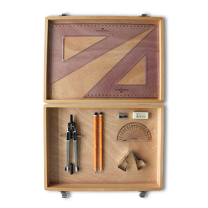 Wooden Box with Clips & Faber Castell Set Square