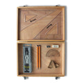 Wooden Box with 2 Part Compass, Clips & SG Set Square