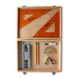 Wooden Box with 2 Part Compass, Clips & SG Strong Set Square