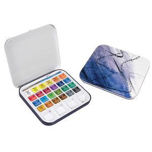 Daler Rowney Aquafine Travel Tin with Brush 24 Half Pans