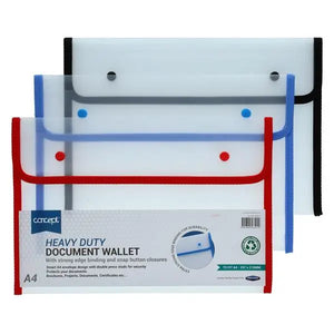 Concept Heavy Duty Button Document Wallet A4 Assorted Colours