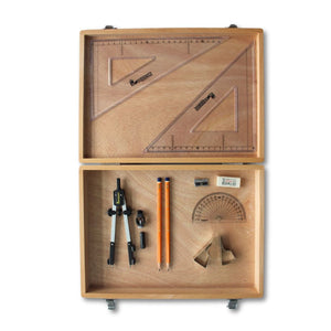 Wooden Box with Pen Holder Compass, Clips & SG Set Square
