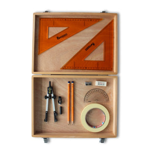 Wooden Box with Pen Holder Compass, Tape & SG Strong Set Square