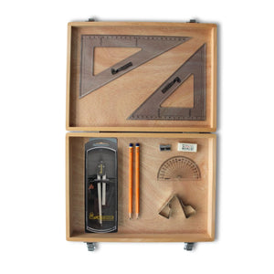 Wooden Box with Clutch Compass, Clips & SG Set Square (0 at Edge)