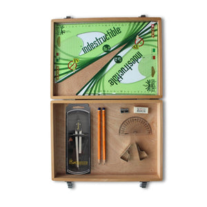 Wooden Box with Clutch Compass, Clips & Elastika Set Square