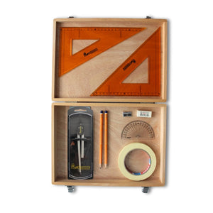 Wooden Box with Clutch Compass, Tape & SG Strong Set Square