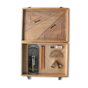 Wooden Box with Clutch Compass, Clips & SG Set Square
