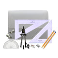 PolyBox with Pen Holder Compass, Clips & Faber Castell Set Square