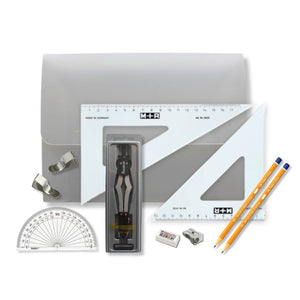 Strong Poly Box with 2 Part Compass, Clips & SG Set Square (0 at Edge)