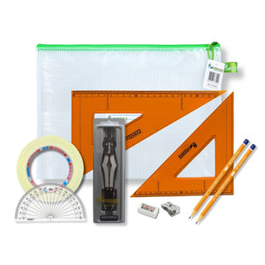 Pouch Bag with 2 Part Compass, Tape & Strong SG Set Square