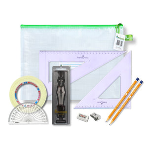 Pouch Bag with 2 Part Compass, Tape & Faber Castell Square
