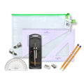 Pouch Bag with Clutch Pencil Compass, Clips & Faber Castell Set Square