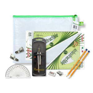 Pouch Bag with Clutch Pencil Compass, Clips & Elastika Set Square