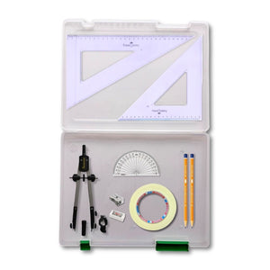 Tuff Box with Pen Holder Compass, Tape & Faber Castell Set Square