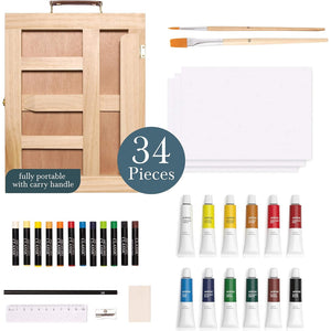 Elements Mixed Media Easel Set with Acrylic Paints & Oil Pastels