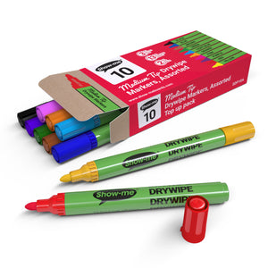 Show-me Drywipe Medium Tip Pens Assorted Colours 10 Pack