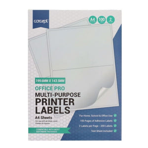 Concept Concept A4 Multi-Purpose Printer Labels 100 Sheets - 2 Labels SG Education