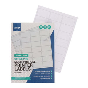 Concept Concept A4 Multi-Purpose Printer Labels 100 Sheets 21 Labels SG Education