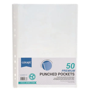 Concept Concept Punched Pockets A4 50 Pack SG Education